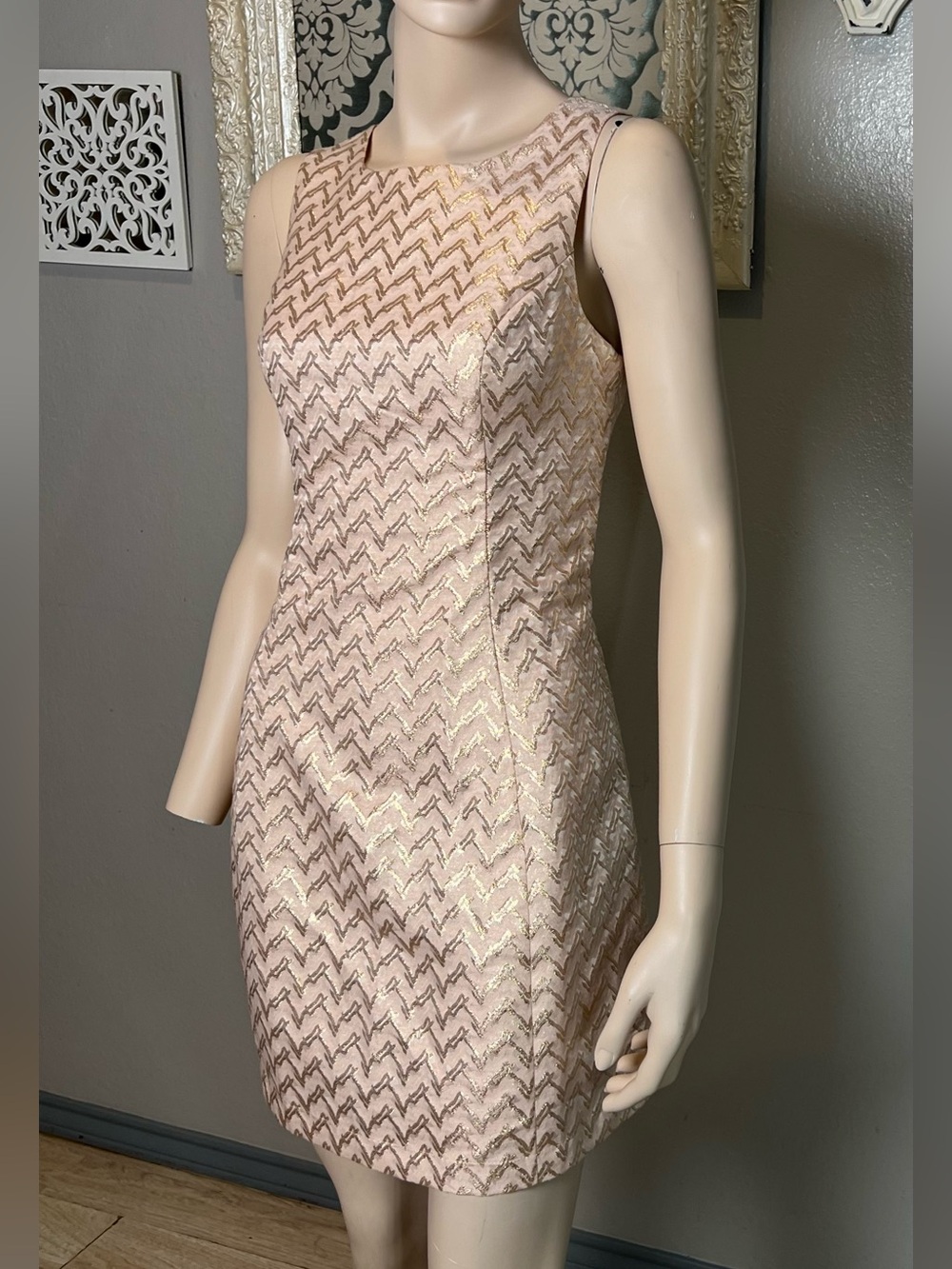 Lucy Paris Pink Metallic Zigzag Mini Dress
